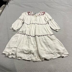 J. Glee Vintage Embroidered 3/4 Sleeve Boho Tiered White Dress Petite Small EUC